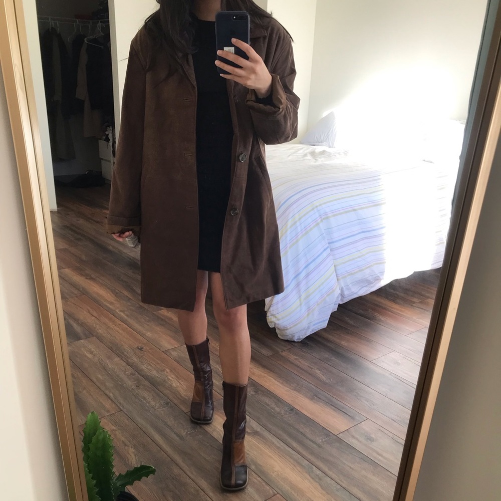 AMAZING oversized leather brown coat